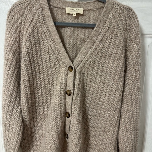 Sezane Sweaters - Sezane Basile Neutral Taupe Button-Front Knit Cardigan